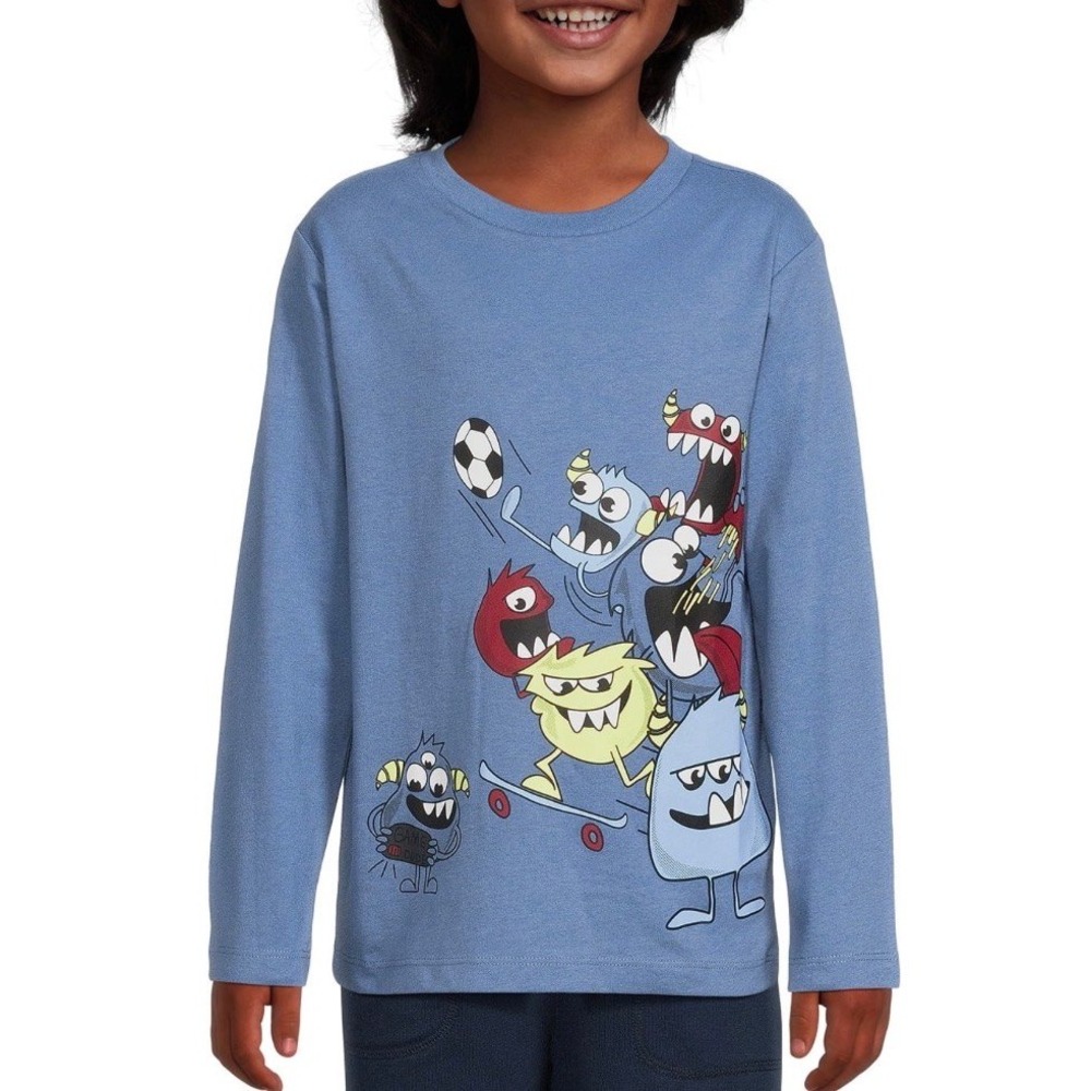 365 Kids Blue Graphic Crew Neck Long Sleeve Shirt. Boys Size 8